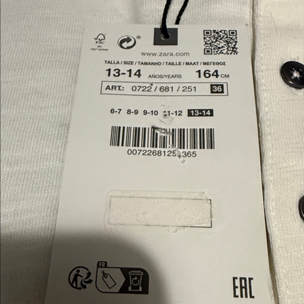 ZARA Boys Off-White Henley T-Shirt (NWT) |Size 13–14 Years (164 cm) - Picture 6 of 9